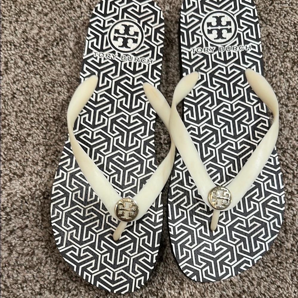 Tory Burch Black and White Flip Flops